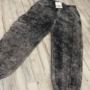Zara Charcoal Acid Wash Cargo Pants